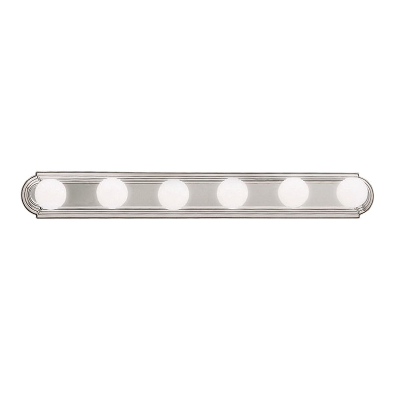 Kichler Linear Bath 36in 6-Light Bath Vanity Light | Transitional Brushed Nickel and White Glass Globes | Bathroom Vanity | Model 5018NI