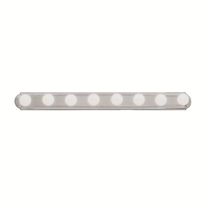 Kichler Linear Bath 48in 8-Light Bath Bar | Brushed Nickel and White Glass | Bathroom Vanity | 48 x 5 in | Model 5019NI