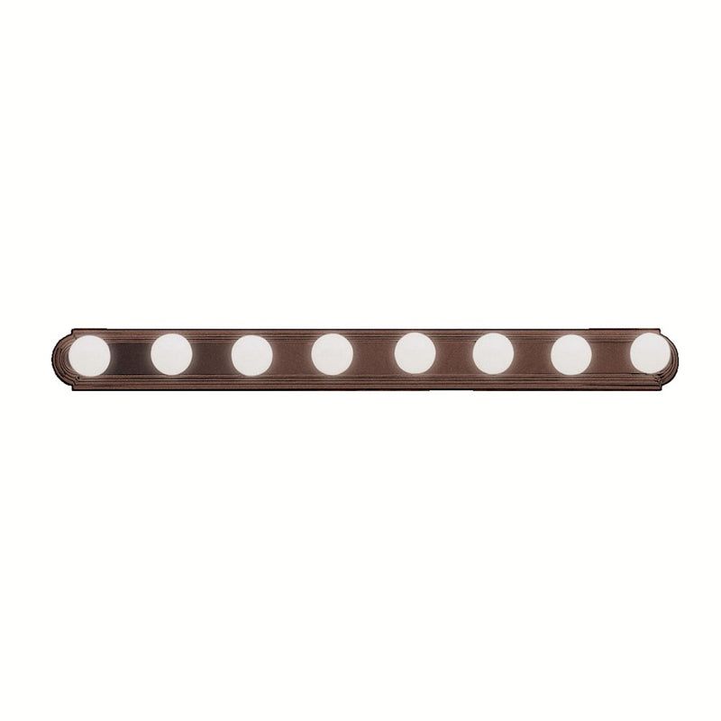 Kichler Linear 48in 8-Light Bath Bar | Transitional Tannery Bronze and White Globes | Bathroom Vanity | 48 x 5 in | Model 5019TZ