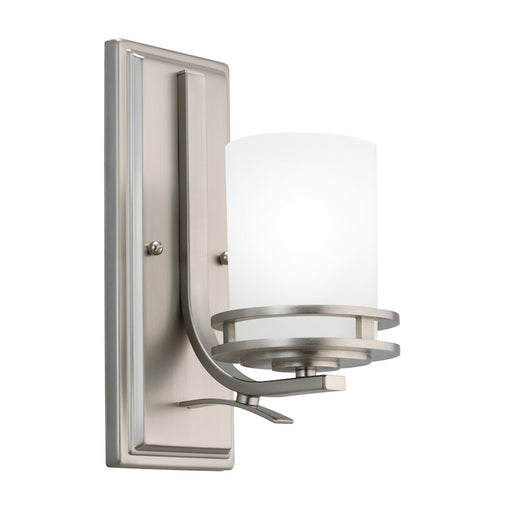 Kichler Hendrik 12in 1-Light Wall Sconce | Brushed Nickel and Satin Etched Opal Glass | Bathroom & Hallway | 5.25 x 12 in | Model 5076NI