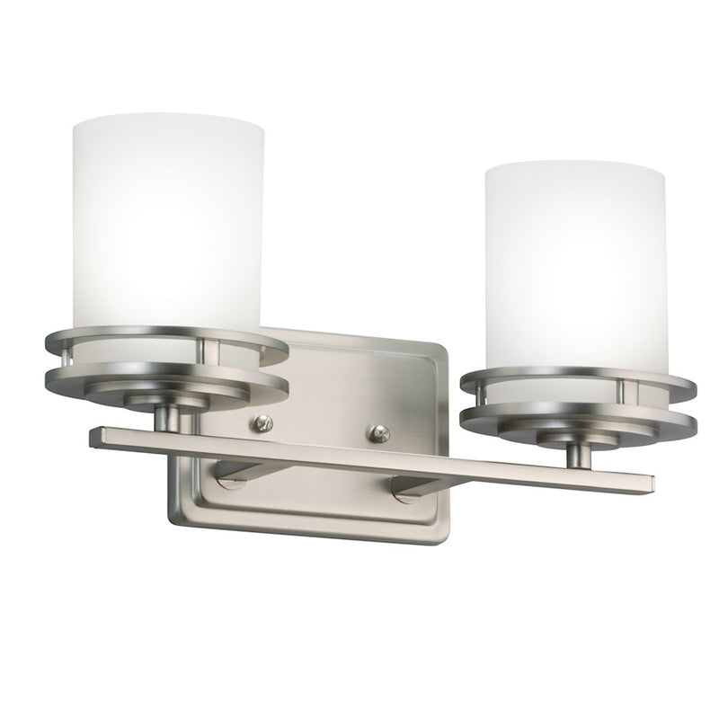 Kichler Hendrik 14.5in 2-Light Vanity Light | Contemporary Brushed Nickel and Satin Etched Opal Glass | Bathroom & Powder Room | Model 5077NI