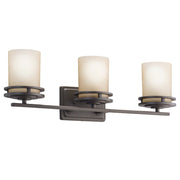 Kichler Hendrik 24in 3-Light Vanity Light | Olde Bronze and Light Opal Glass | Bathroom & Hallway | 24 x 8 x 6.5 in | Model 5078OZ