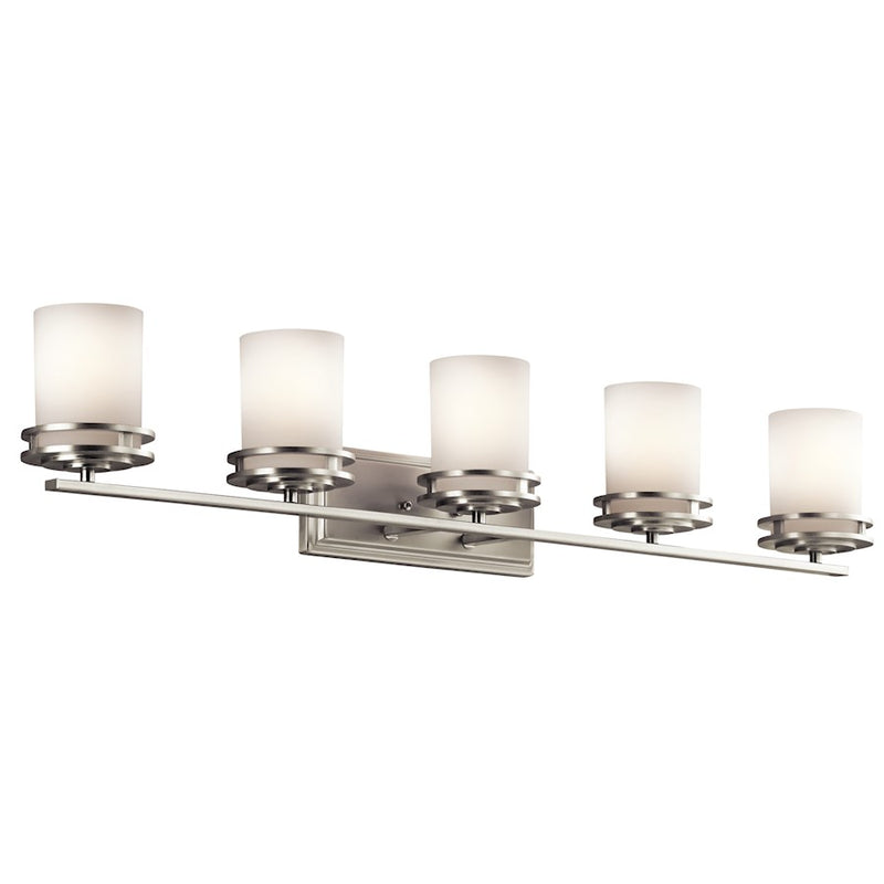 Kichler Hendrik 43in 5-Light Bathroom Vanity Light | Contemporary Brushed Nickel and Satin Etched Cased Opal Glass | Bathroom Vanity | Model 5085NI
