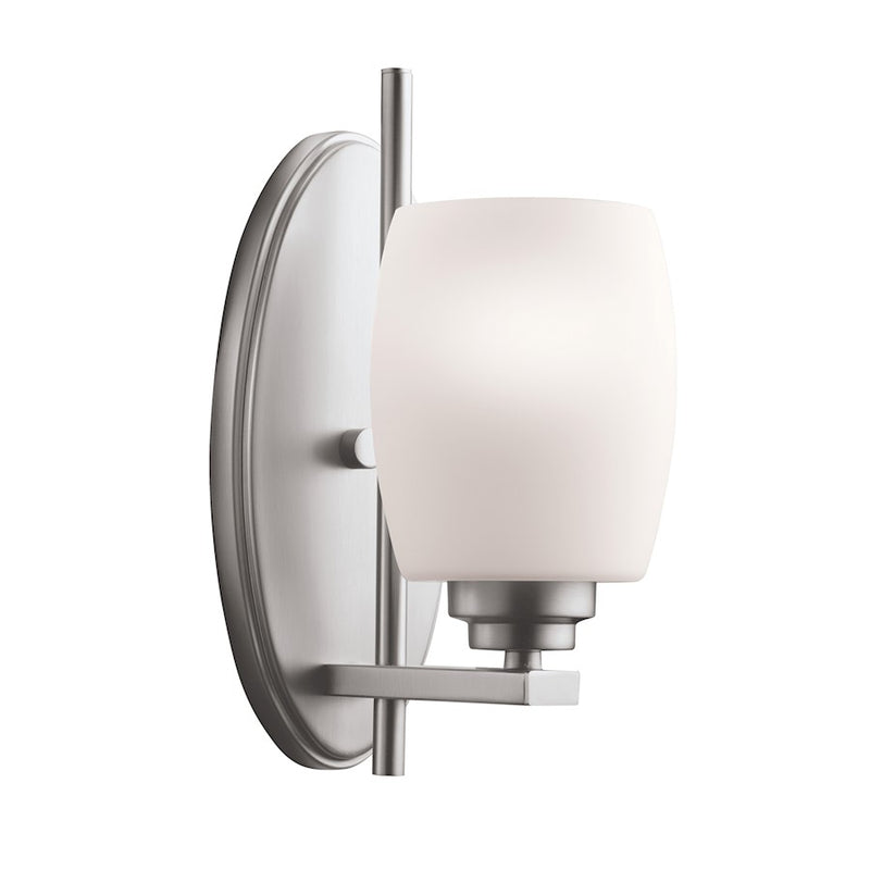 Kichler Eileen 1-Light Wall Sconce | Brushed Nickel and Satin Etched Cased Opal Glass | Bathroom & Hallway Accent | 4.5 x 11 in | Model 5096NI