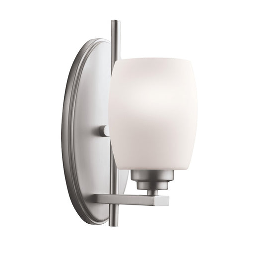 Kichler Eileen 1-Light Wall Sconce | Brushed Nickel and Satin Etched Cased Opal Glass | Bathroom & Hallway Accent | 4.5 x 11 in | Model 5096NI