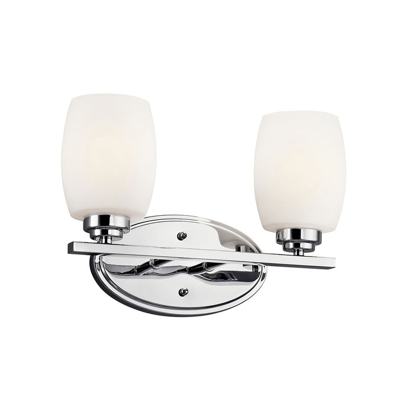 Kichler Eileen 14in 2-Light Bath Vanity | Chrome and Etched Opal Glass | Bathroom Vanity | 14 x 9 in | Model 5097CHL18