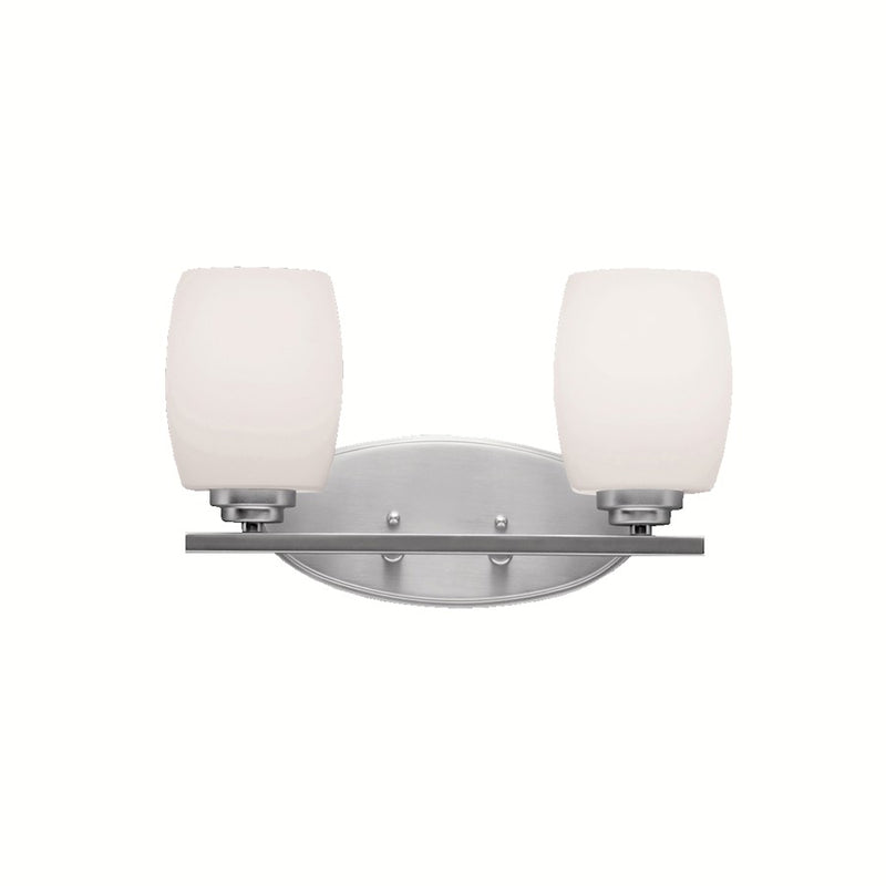 Kichler Eileen 14in 2-Light Bath Vanity Light | Contemporary Brushed Nickel and Satin Etched Opal Glass | Bathroom & Powder Room | Model 5097NI
