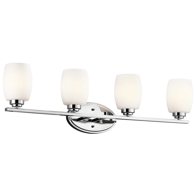 Kichler Eileen 34in 4-Light Bath Vanity Light | Chrome and Satin Etched Cased Opal Glass | Bathroom Vanity | 33.75 x 9.25 x 6 in | Model 5099CH