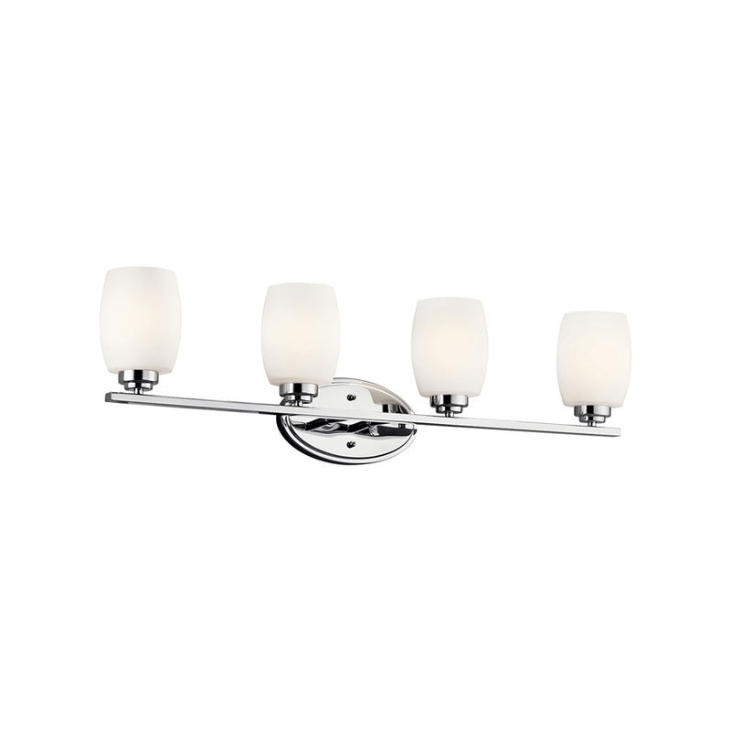 Kichler Eileen 34in 4-Light Vanity Light | Modern Chrome and Etched Opal Glass | Bathroom Vanity & Powder Room | 34 x 9 in | Model 5099CHL18