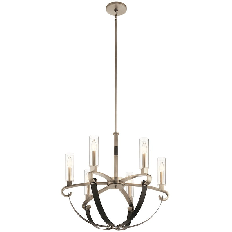 Kichler Artem 34in 7-Light Chandelier | Rustic Modern Natural Brass and Clear Glass | Dining Room & Living Room | 36 x 36 x 34 in | Model 52016NBR