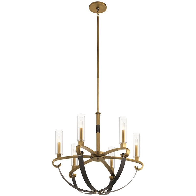 Kichler Artem 34in 7-Light Chandelier | Rustic Modern Natural Brass and Clear Glass | Dining Room & Living Room | 36 x 36 x 34 in | Model 52016NBR