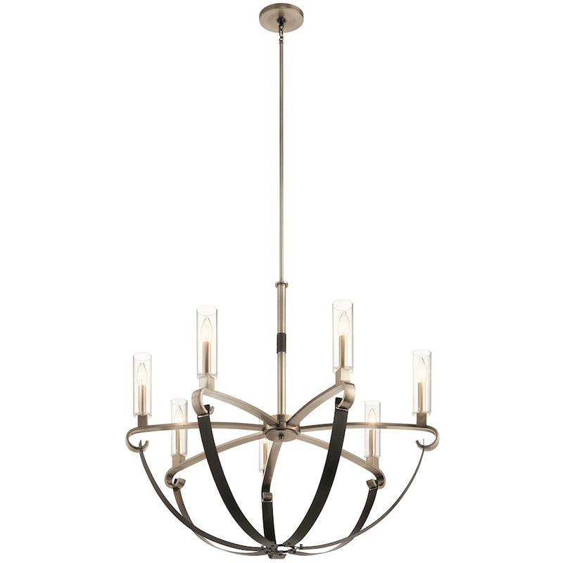 Kichler Artem 34in 7-Light Chandelier | Rustic Modern Natural Brass and Clear Glass | Dining Room & Living Room | 36 x 36 x 34 in | Model 52016NBR