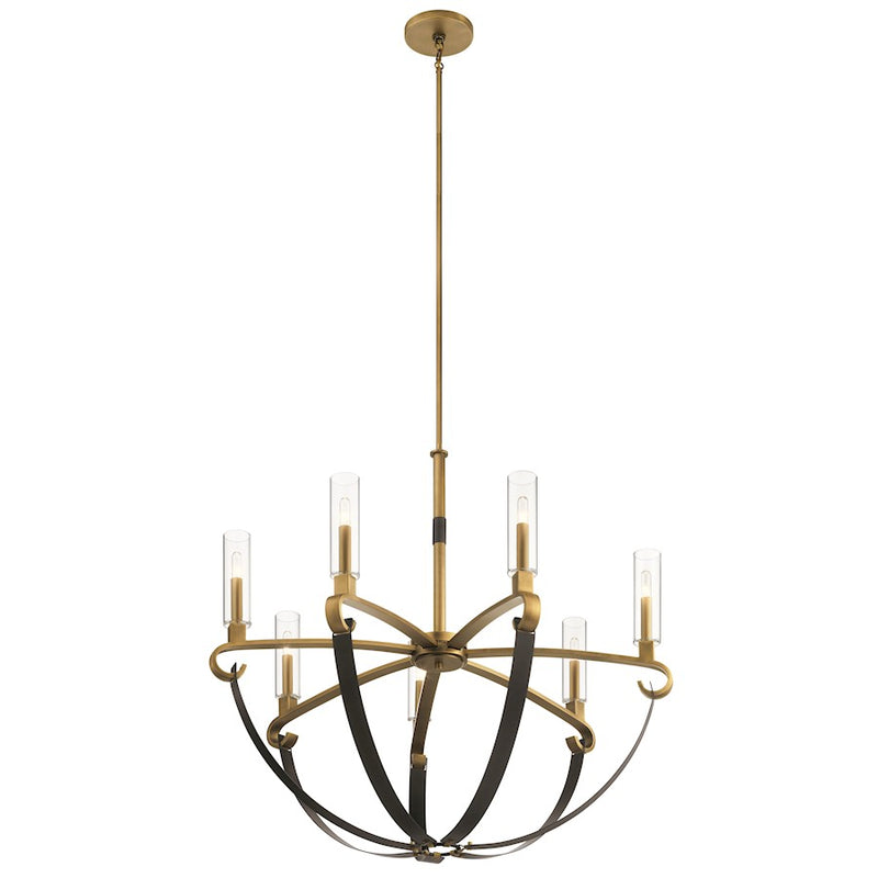 Kichler Artem 34in 7-Light Chandelier | Rustic Modern Natural Brass and Clear Glass | Dining Room & Living Room | 36 x 36 x 34 in | Model 52016NBR