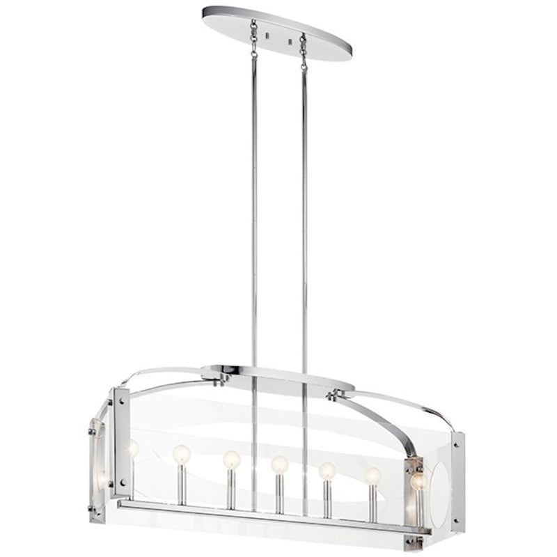 Kichler Pytel 40in 7-Light Linear Chandelier | Fox Gold Steel and Clear Acrylic Panels | Dining Room & Kitchen Island | Model 52023FXG
