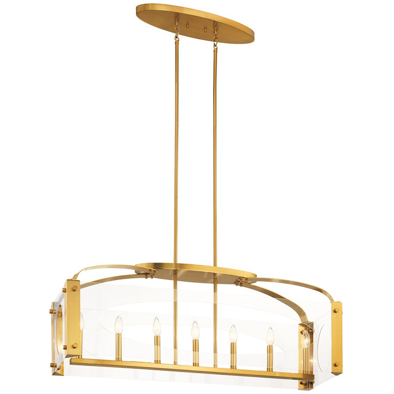 Kichler Pytel 40in 7-Light Linear Chandelier | Fox Gold Steel and Clear Acrylic Panels | Dining Room & Kitchen Island | Model 52023FXG