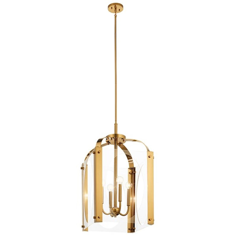 Kichler Pytel 4-Light Foyer Pendant | Modern Fox Gold Steel and Clear Acrylic | Entryway & Dining Room | 16.5 x 16.5 x 30.25 in | Model 52024FXG