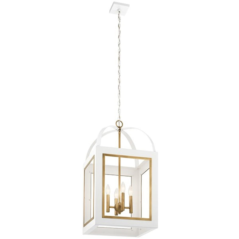 Kichler Vath 16in 4-Light Foyer Pendant | White and Natural Brass Steel | Living Room & Entryway | 16 x 30 in | Model 52029WHNBR
