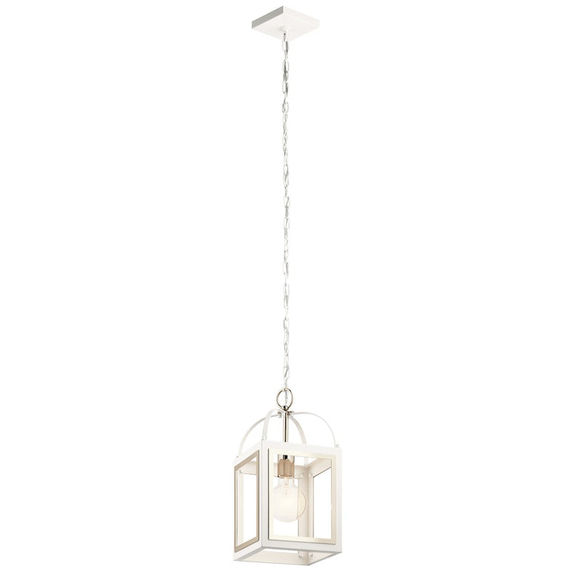 Kichler Vath 8in 1-Light Pendant | Transitional White and Natural Brass Steel | Living Room & Dining Room | 8 x 16.25 in | Model 52030WHNBR