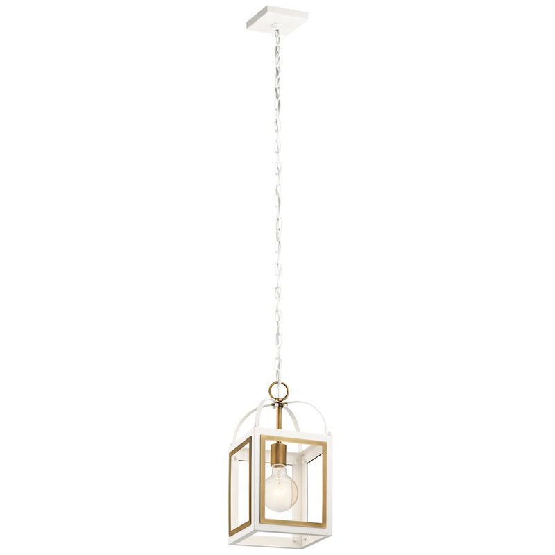 Kichler Vath 8in 1-Light Pendant | Transitional White and Natural Brass Steel | Living Room & Dining Room | 8 x 16.25 in | Model 52030WHNBR