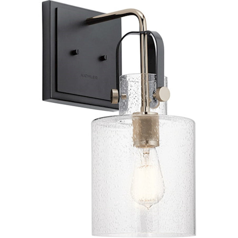 Kichler Kitner 16.5in 1-Light Wall Sconce | Industrial Polished Nickel Steel and Clear Glass | Kitchen, Bath & Living Room Accent | Model 52036PN