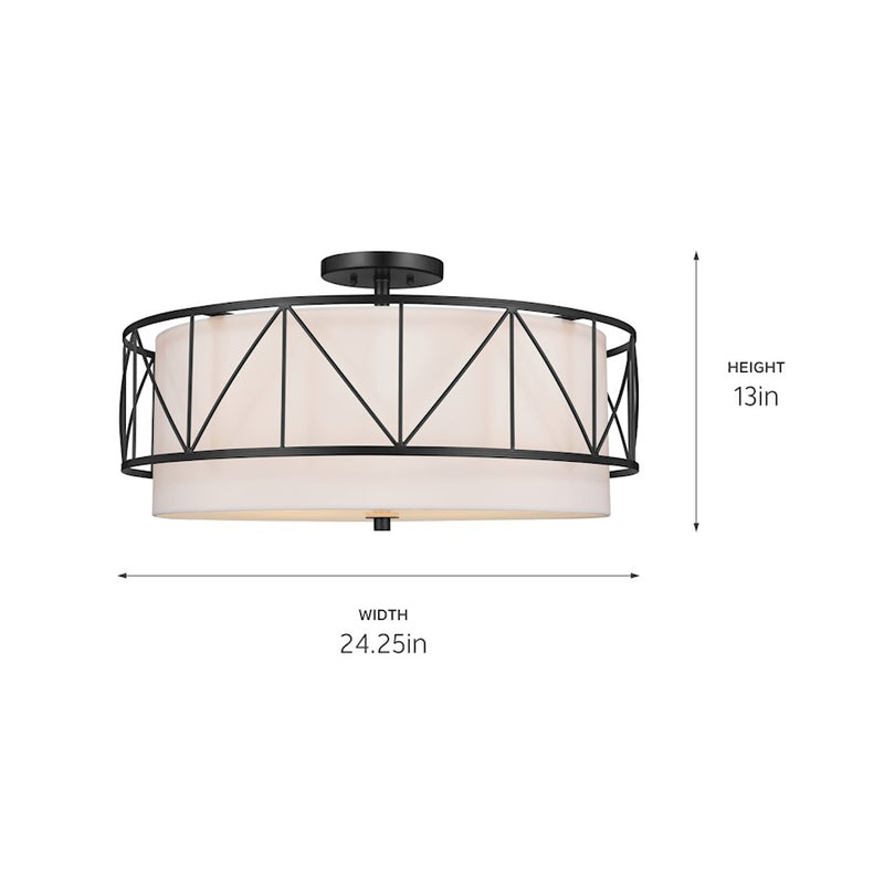 Kichler Birkleigh 13in 4-Light Semi Flush Mount | Traditional Satin Nickel Steel | Bedroom & Hallway | 13 in H, 75W Incandescent | Model 52076SN