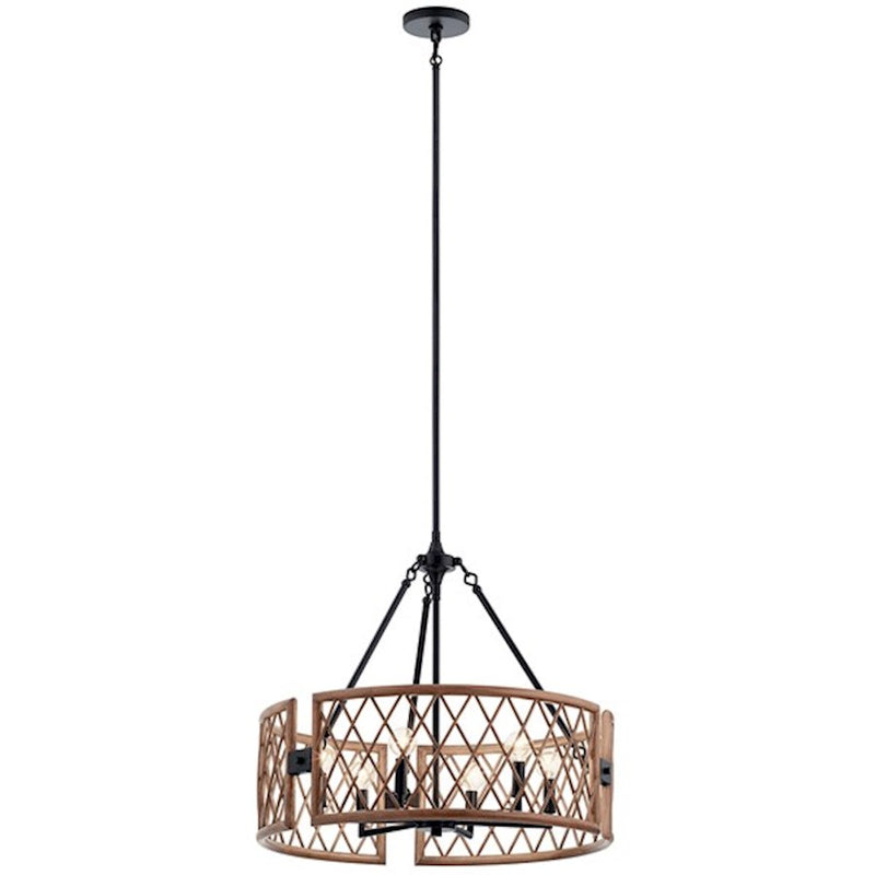 Kichler Oana 25in 6-Light Chandelier | Bohemian White Washed Wood & Rattan | Living Room & Dining Room | 25 x 25 x 22 in | Model 52077WWW