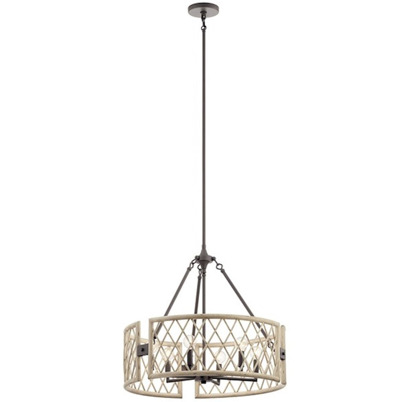 Kichler Oana 25in 6-Light Chandelier | Bohemian White Washed Wood & Rattan | Living Room & Dining Room | 25 x 25 x 22 in | Model 52077WWW