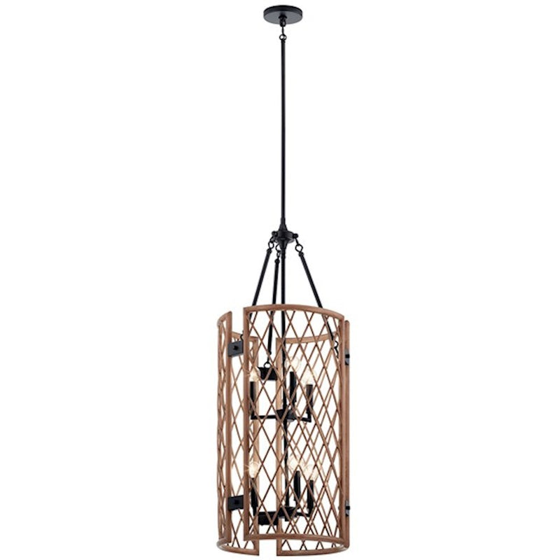 Kichler Oana 6-Light Chandelier | White Washed Wood and Rattan Style | Foyer & Entryway | 16 x 16 x 41 in | Model 52079WWW