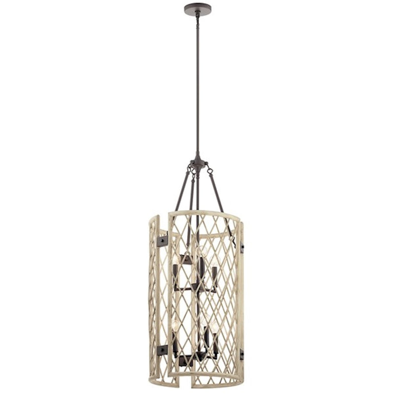 Kichler Oana 6-Light Chandelier | White Washed Wood and Rattan Style | Foyer & Entryway | 16 x 16 x 41 in | Model 52079WWW