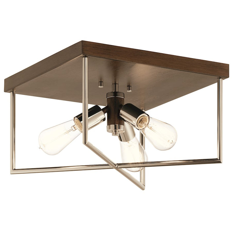 Kichler Tanis 14in 3-Light Flush Mount | Rustic Auburn Stained Steel | Hallway & Bedroom Ceiling Light | 14 x 14 x 8.5 in | Model 52094AUB