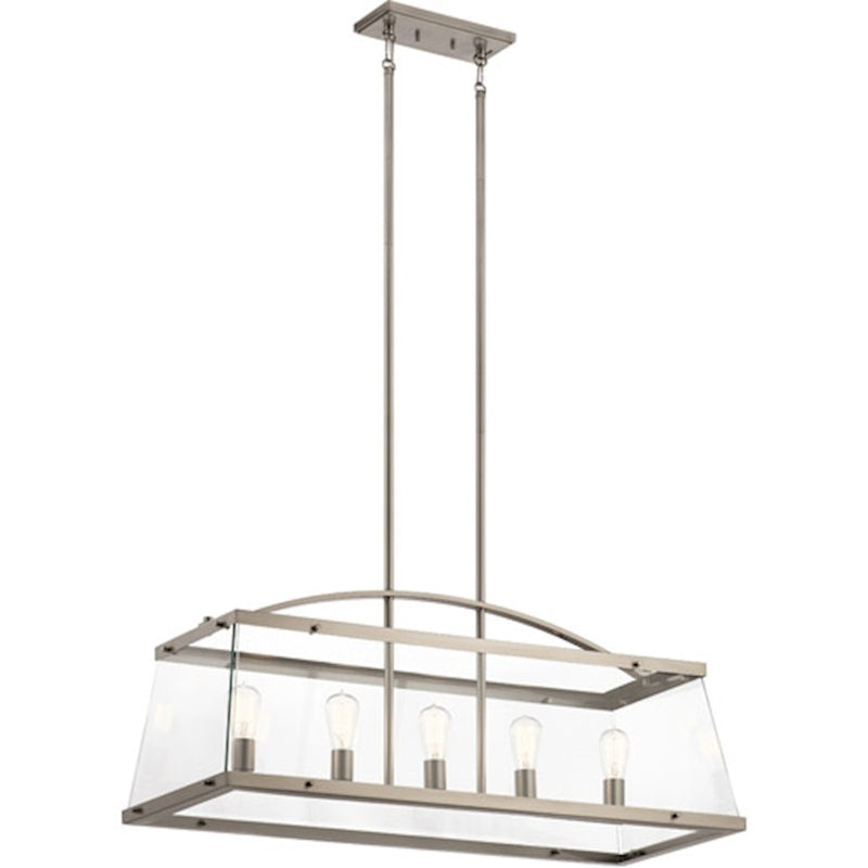 Kichler Darton 41in 5-Light Linear Chandelier | Classic Pewter Steel and Clear Glass | Kitchen Island & Dining Room | 41 x 16 x 21 in | Model 52123CLP