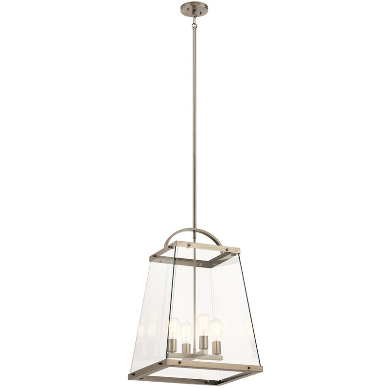 Kichler Darton 26in 4-Light Large Foyer Pendant | Classic Pewter Steel and Clear Glass | Entryway & Stairwell | 18 x 18 x 26 in | Model 52124CLP