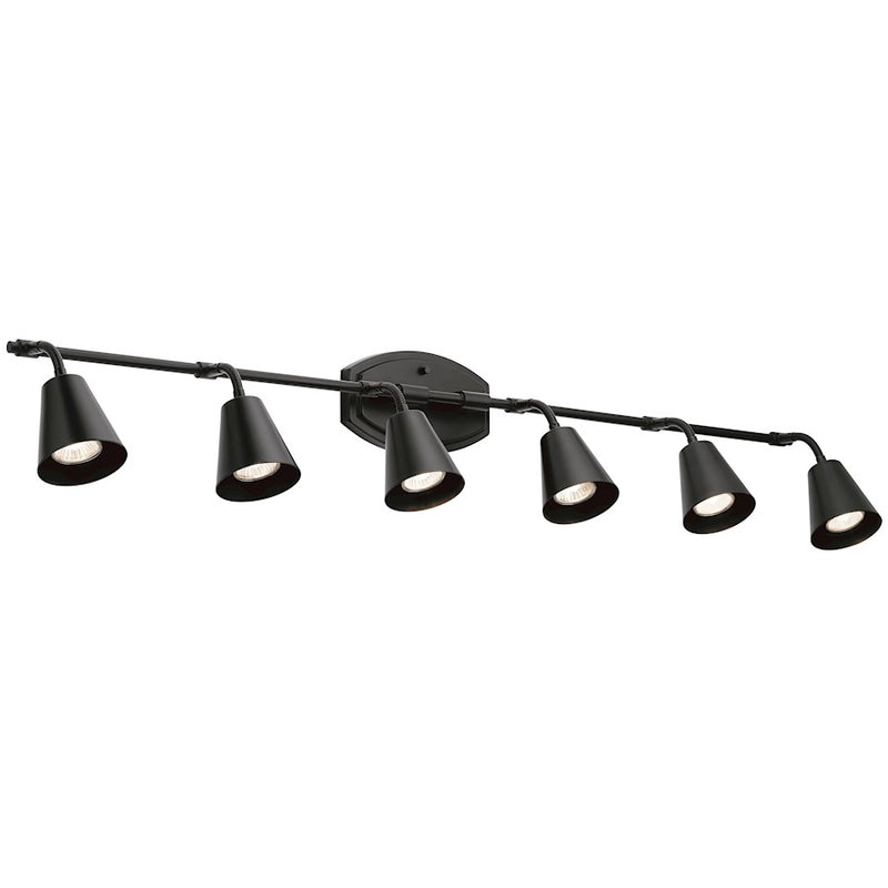 Kichler Sylvia 45in 6-Light Rail Light | Mid-Century Satin Nickel Steel | Kitchen Island & Hallway | 45 x 4.75 x 9.5 in | Model 52130SN
