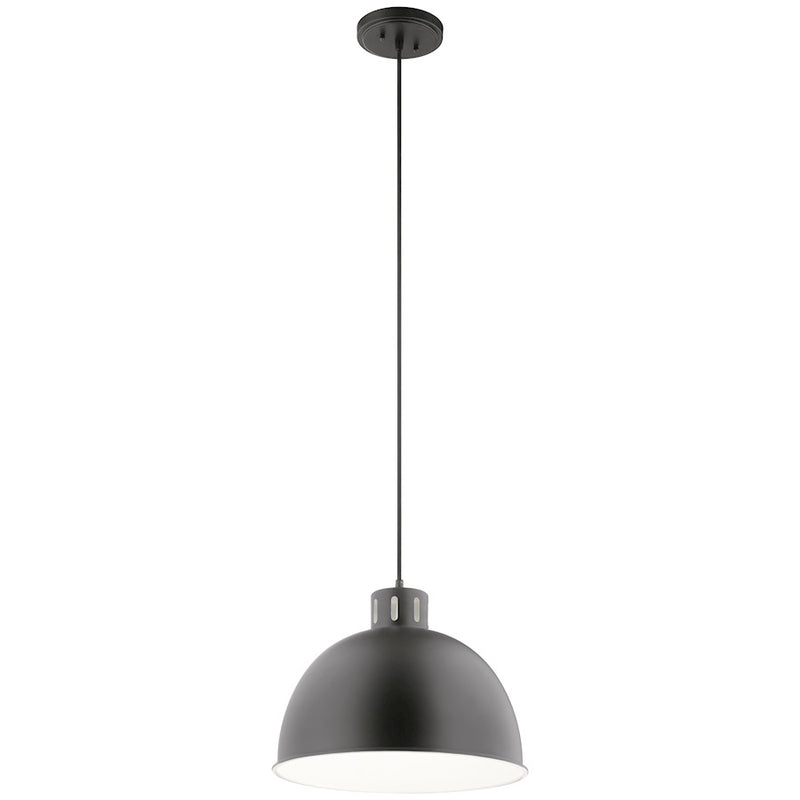 Kichler Zailey 12.5in 1-Light Pendant | Industrial Black Steel Dome Shade | Kitchen Island & Dining Room | 15.75 x 12.5 in | Model 52153BK