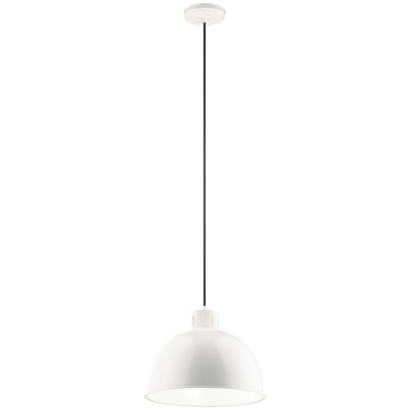 Kichler Zailey 12in 1-Light Pendant | Industrial White Steel Dome Shade | Kitchen Island & Dining Room | 16 x 12 in | Model 52153WH