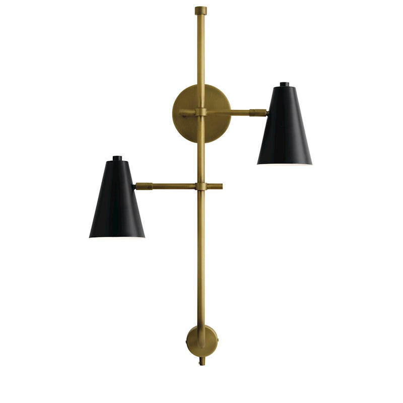 Kichler Sylvia 2-Light Wall Sconce | Mid-Century Modern White Metal Shade | Bedroom & Hallway Accent | 18.25 x 30.5 x 6.75 in | Model 52174WH