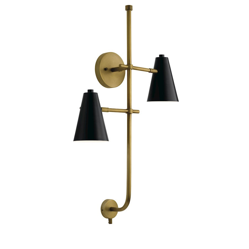 Kichler Sylvia 2-Light Wall Sconce | Mid-Century Modern White Metal Shade | Bedroom & Hallway Accent | 18.25 x 30.5 x 6.75 in | Model 52174WH