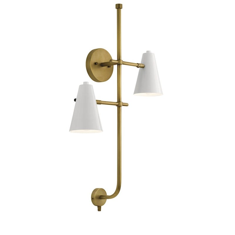Kichler Sylvia 2-Light Wall Sconce | Mid-Century Modern White Metal Shade | Bedroom & Hallway Accent | 18.25 x 30.5 x 6.75 in | Model 52174WH