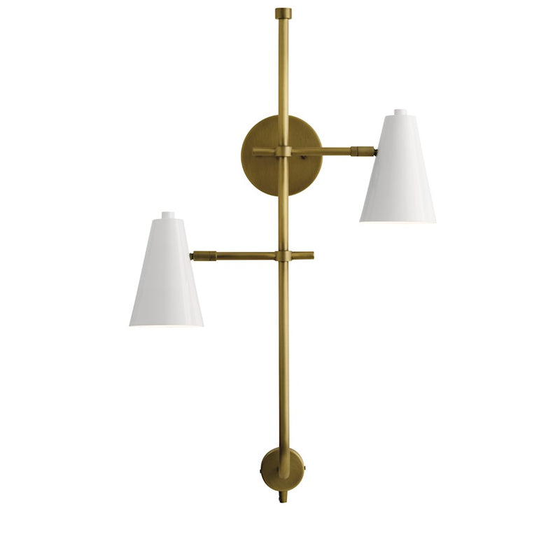 Kichler Sylvia 2-Light Wall Sconce | Mid-Century Modern White Metal Shade | Bedroom & Hallway Accent | 18.25 x 30.5 x 6.75 in | Model 52174WH