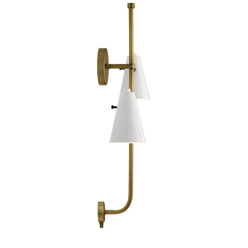 Kichler Sylvia 2-Light Wall Sconce | Mid-Century Modern White Metal Shade | Bedroom & Hallway Accent | 18.25 x 30.5 x 6.75 in | Model 52174WH