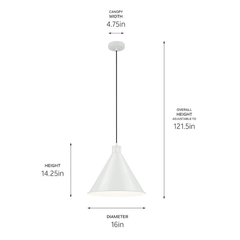 Kichler Zailey 1 Light Cone 14.25" Pendant, White