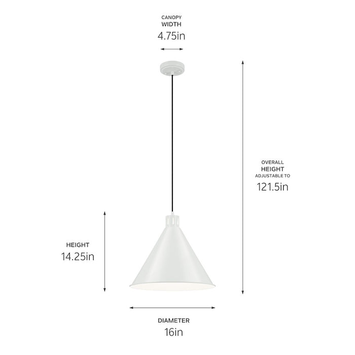 Kichler Zailey 1 Light Cone 14.25" Pendant, White