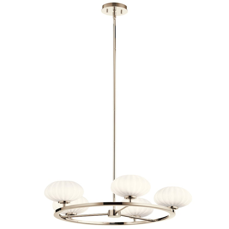 Kichler Pim 40in 5-Light Chandelier | Mid-Century Modern Polished Nickel and Opal Glass | Dining Room & Living Room | 28 x 8 in | Model 52223PN