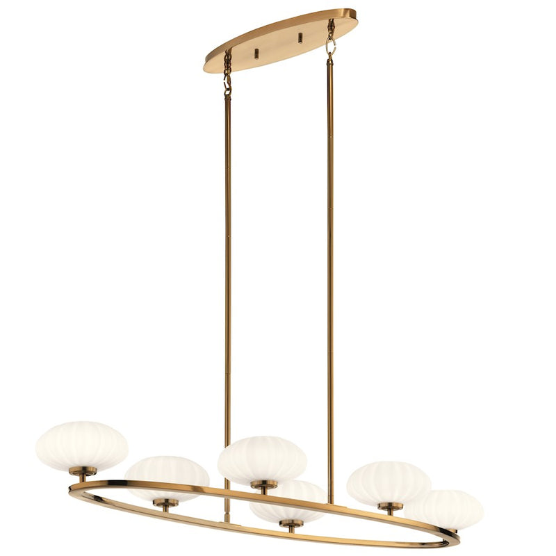 Kichler Pim 48in 6-Light Oval Chandelier | Mid-Century Modern Polished Nickel and Satin Etched Opal Glass | Dining Room & Living Room | Model 52224PN