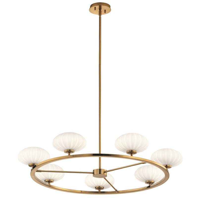 Kichler Pim 40in 7-Light Round Chandelier | Polished Nickel Steel and Satin Etched Opal Glass | Dining Room & Living Room | 36 x 8 in | Model 52225PN