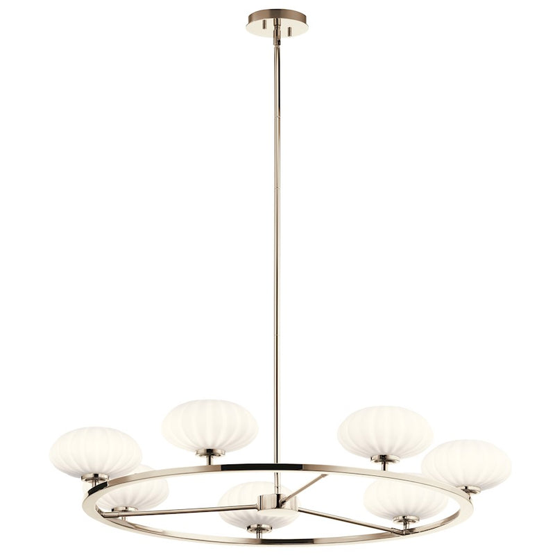 Kichler Pim 40in 7-Light Round Chandelier | Polished Nickel Steel and Satin Etched Opal Glass | Dining Room & Living Room | 36 x 8 in | Model 52225PN