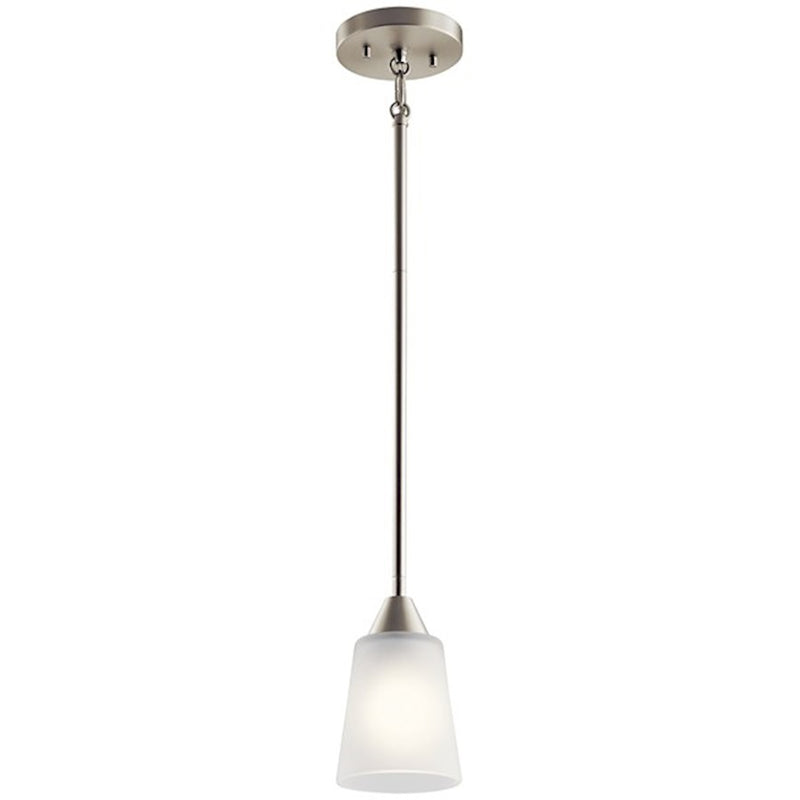 Kichler Skagos 1-Light Mini Pendant | Contemporary Brushed Nickel Steel | Kitchen Island & Dining Room | 5 x 5 x 8 in | Model 52235NI