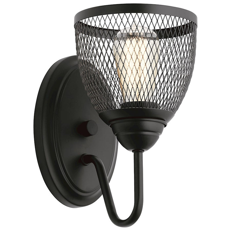Kichler Voclain 1-Light Wall Sconce | Industrial Brushed Nickel Steel Mesh Shade | Hallway & Bathroom Accent | 6 x 6 x 10 in | Model 52274NI