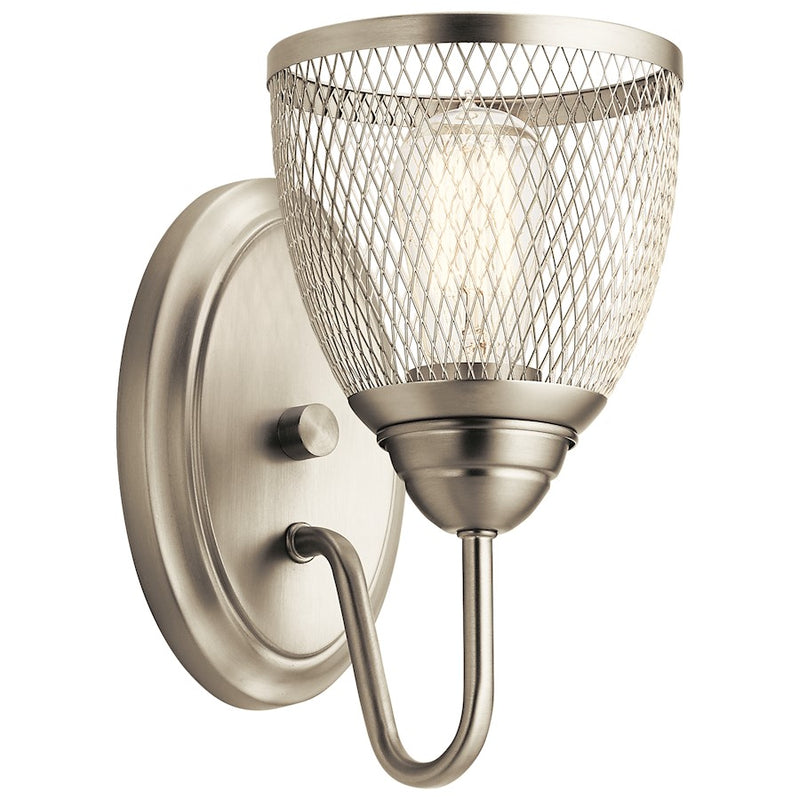 Kichler Voclain 1-Light Wall Sconce | Industrial Brushed Nickel Steel Mesh Shade | Hallway & Bathroom Accent | 6 x 6 x 10 in | Model 52274NI