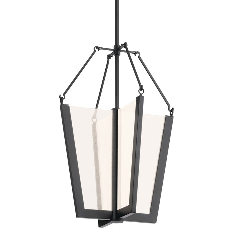 Kichler Calters 14in 1-Light LED Pendant | Contemporary Black Aluminum/Steel | Kitchen Island & Dining Room | 13.75 x 19.75 in | Model 52291BKLED